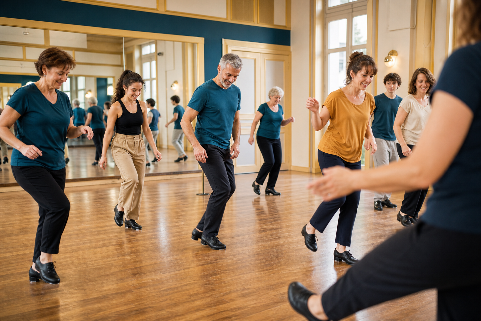 Cours collectif de claquettes dans un studio de danse