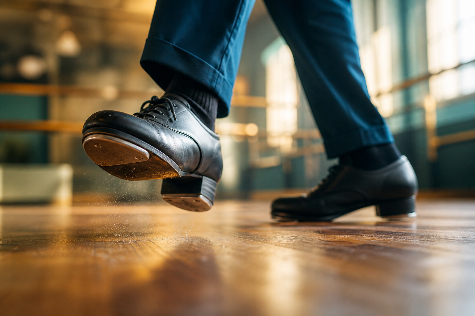 Chaussures de claquettes en mouvement sur un parquet